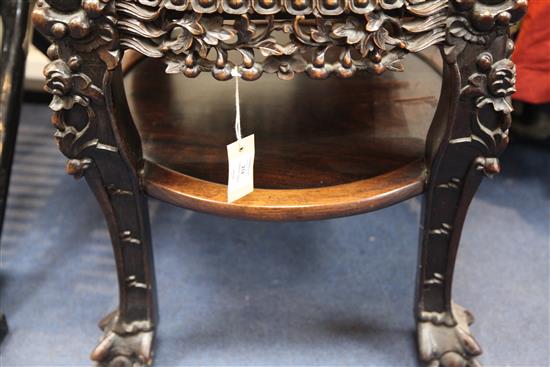 An early 20th century Chinese hardwood two tier occasional table, W.1ft 10in. H.1ft 11in.